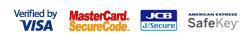 Verified by Visa logo / MasterCard Secure Code logo / JCB Secure logo / American Express SafeKey logo